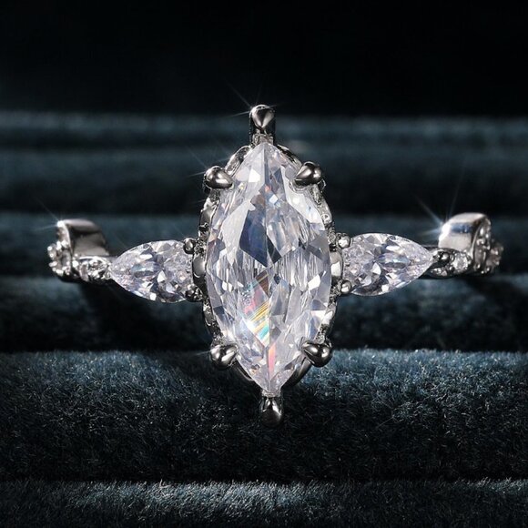😍NEW 925 STERLING SILVER MARQUIS ROMANTIC TRENDY DIAMOND RING, K824 - Picture 3 of 9